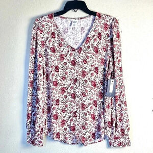 Melrose And Market Nordstrom Size Small Floral Blouse Top Roses Rayon Button NEW